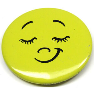 Happy Smiley Face Relaxed Pinback Button Yellow Creative House Collectable